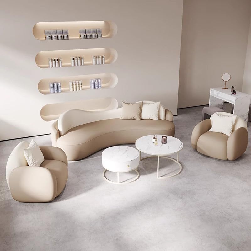 Aroma Homes Modern Minimalist Living Room Sofa Set – Luxury Curved 3-Seater Sofa with Plush Armchairs, Scandinavian Style (Beige & White) - Image 4